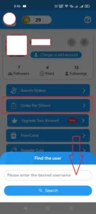 Order for others option in niva followers app Order for others option in niva followers app